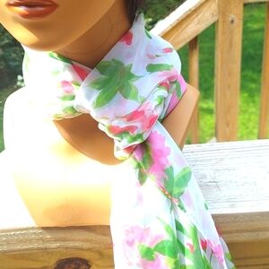 Signature Collection Pink Green Floral Sheer scarf Shawl